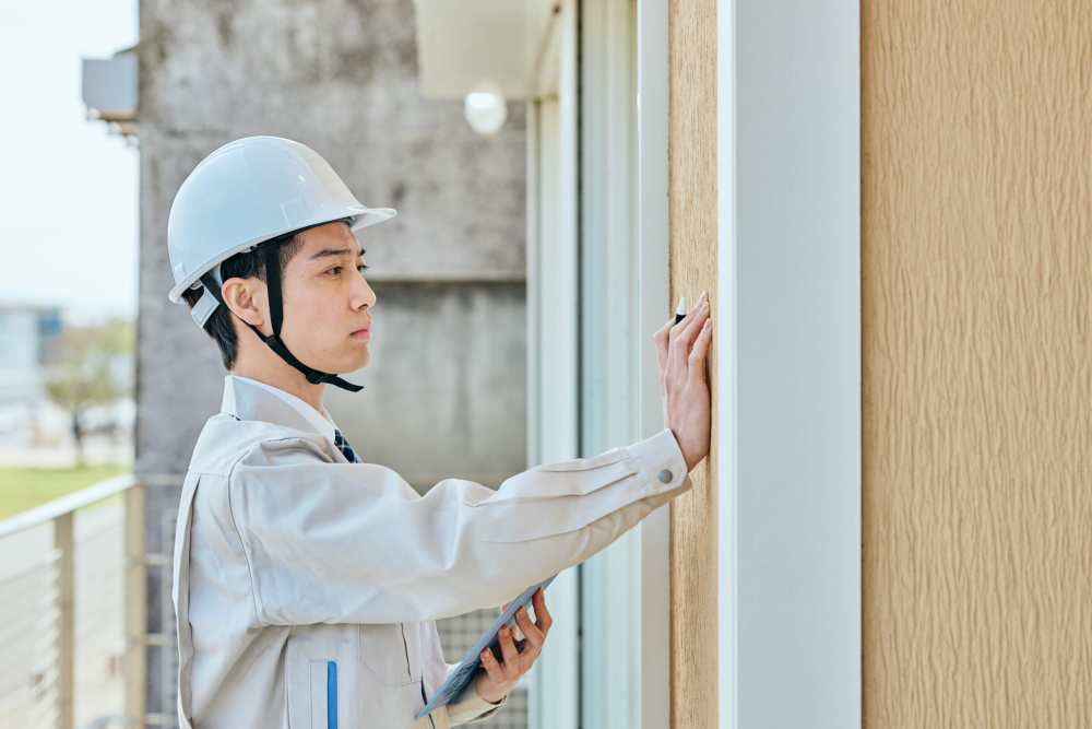 建具を点検する作業員